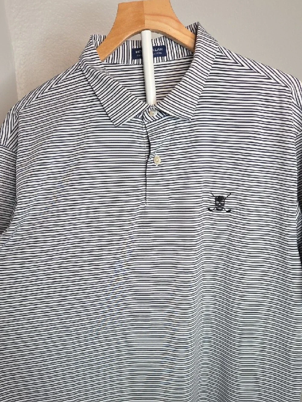 Peter Millar Shirt Men's XL Crown Crafted Golf Stretch Polo Black  White Striped - Picture 4 of 8